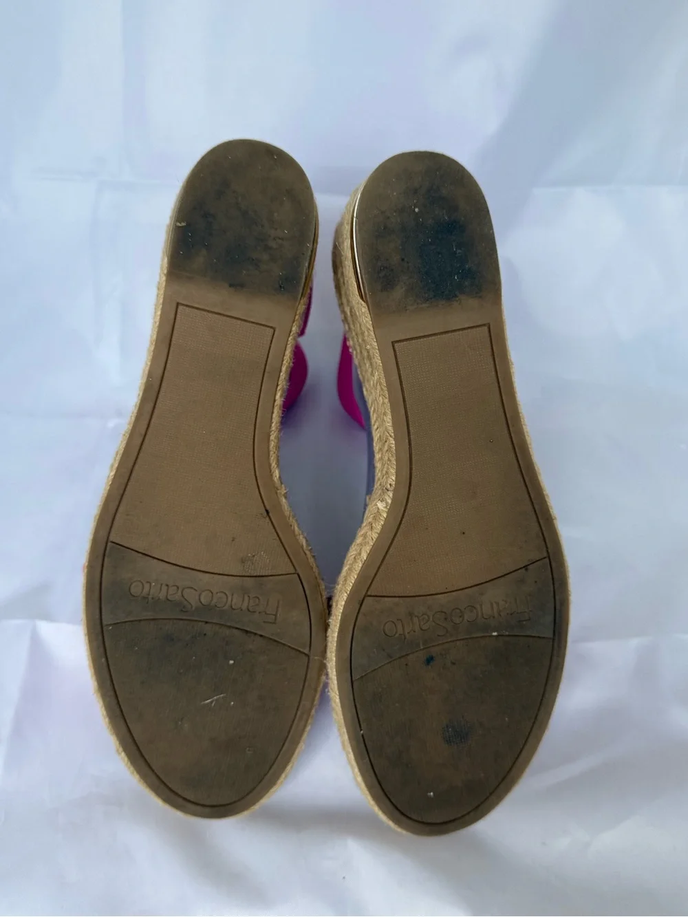 Franco Sarto Clemens Raffia Espadrille Wedge Sandal Pink Leather Size 8.5 with